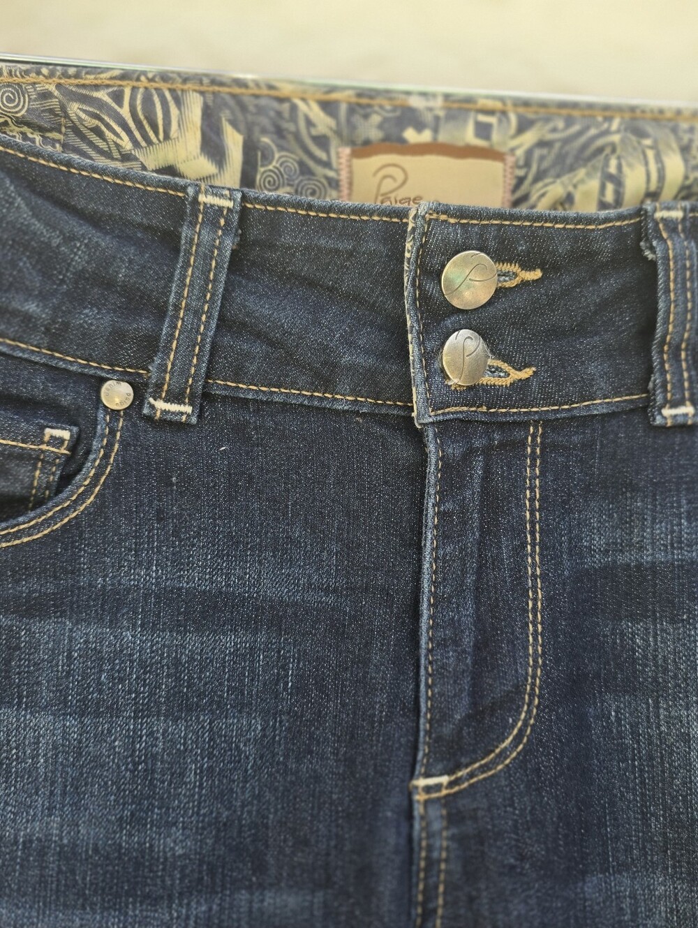 Paige Premium Denim High Heel Bootcut Jeans Dark Wash Double Button Dize 28 - Picture 4 of 12
